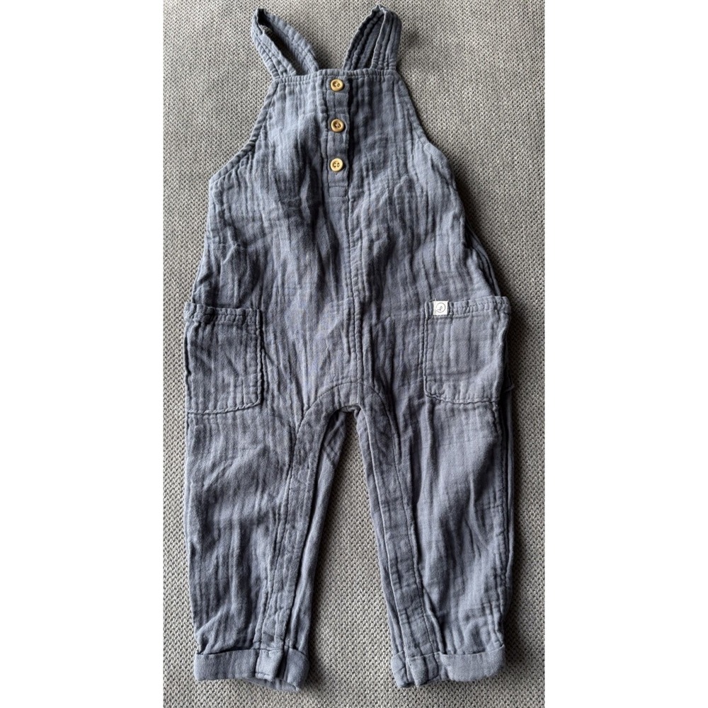 Little Planet by Carter's Organic Gauze Overalls Romper Blue 18M Baby One Piece